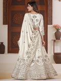 Beautiful White Sequins Chinon Bridesmaid Lehenga Choli With Dupatta