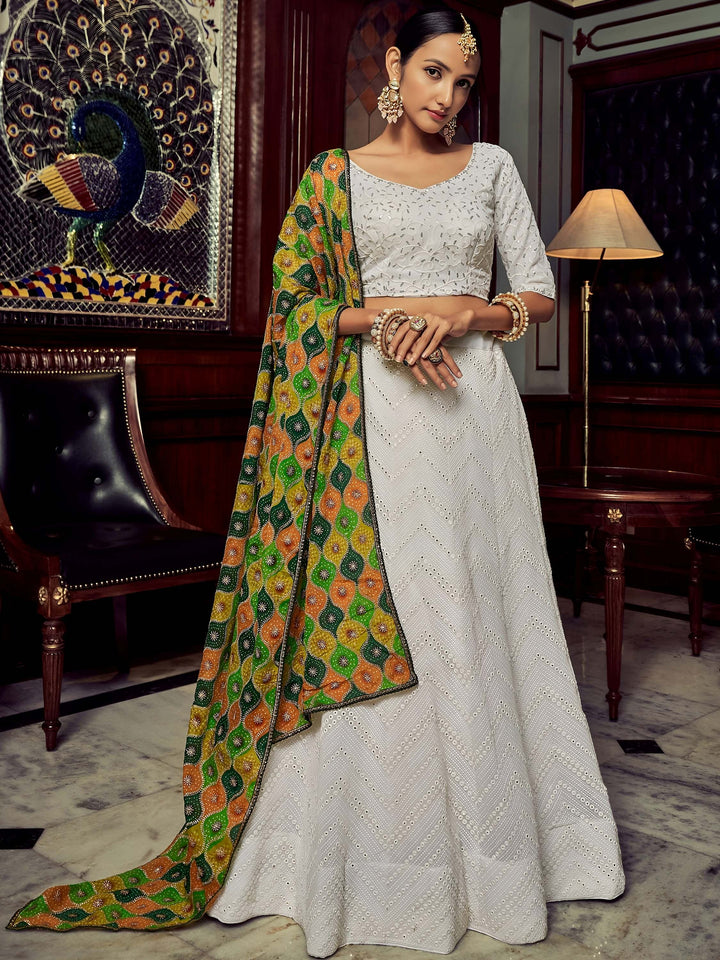 Beautiful White Sequins Georgette Function Wear Lehenga Choli With Dupatta