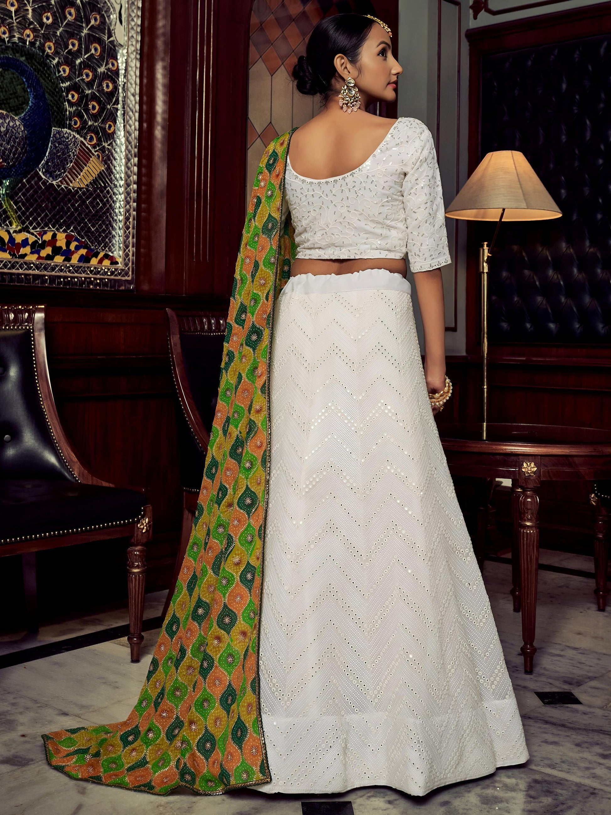 Beautiful White Sequins Georgette Function Wear Lehenga Choli With Dupatta
