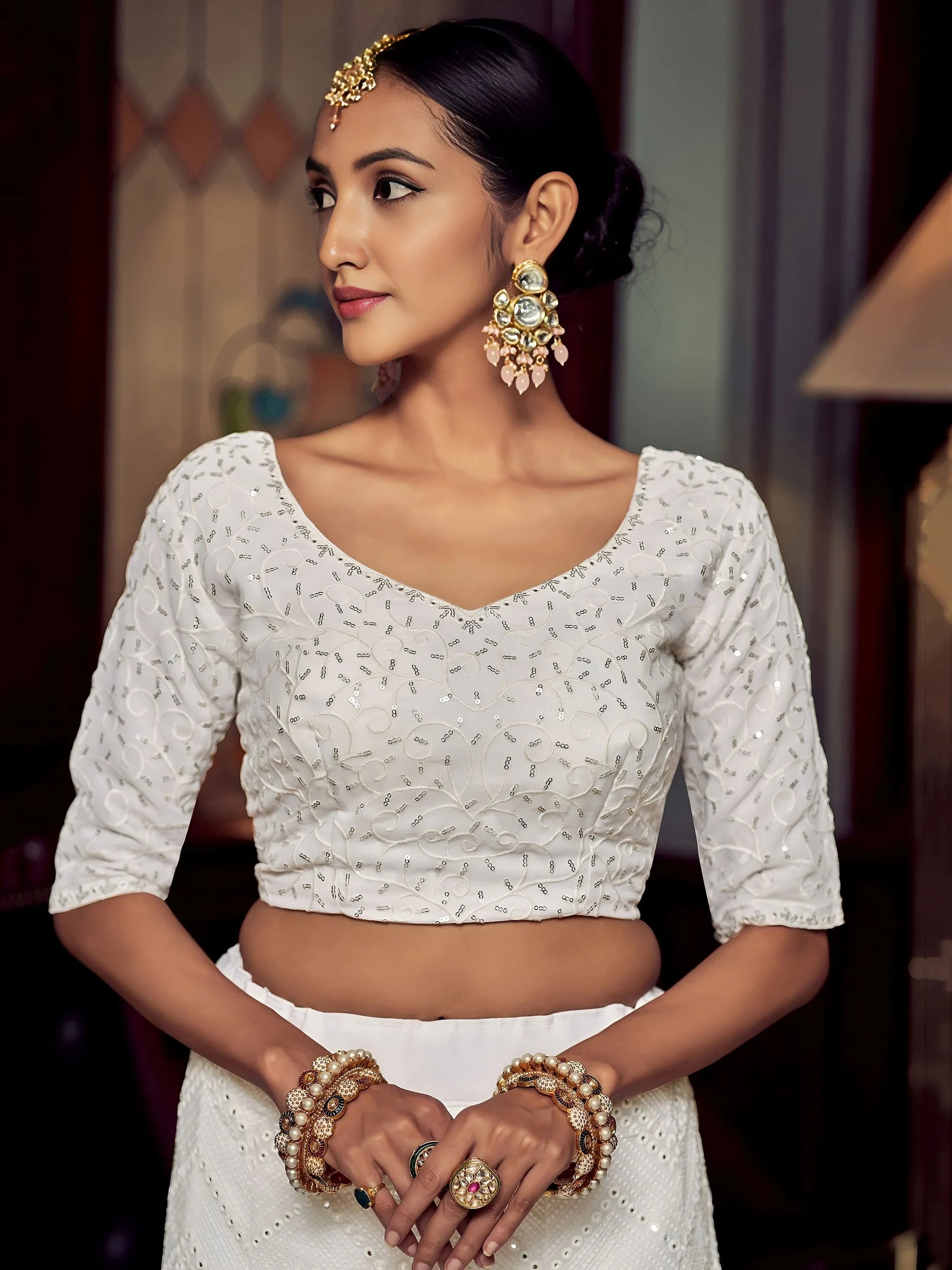 Beautiful White Sequins Georgette Function Wear Lehenga Choli With Dupatta