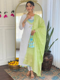 Beautiful White Thread Embroidered Chanderi Silk Festive Wear Pant Suit - Zeel Clothing