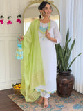 Beautiful White Thread Embroidered Chanderi Silk Festive Wear Pant Suit - Zeel Clothing