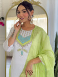 Beautiful White Thread Embroidered Chanderi Silk Festive Wear Pant Suit - Zeel Clothing