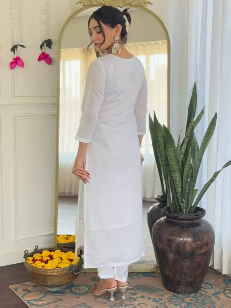 Beautiful White Thread Embroidered Chanderi Silk Festive Wear Pant Suit - Zeel Clothing