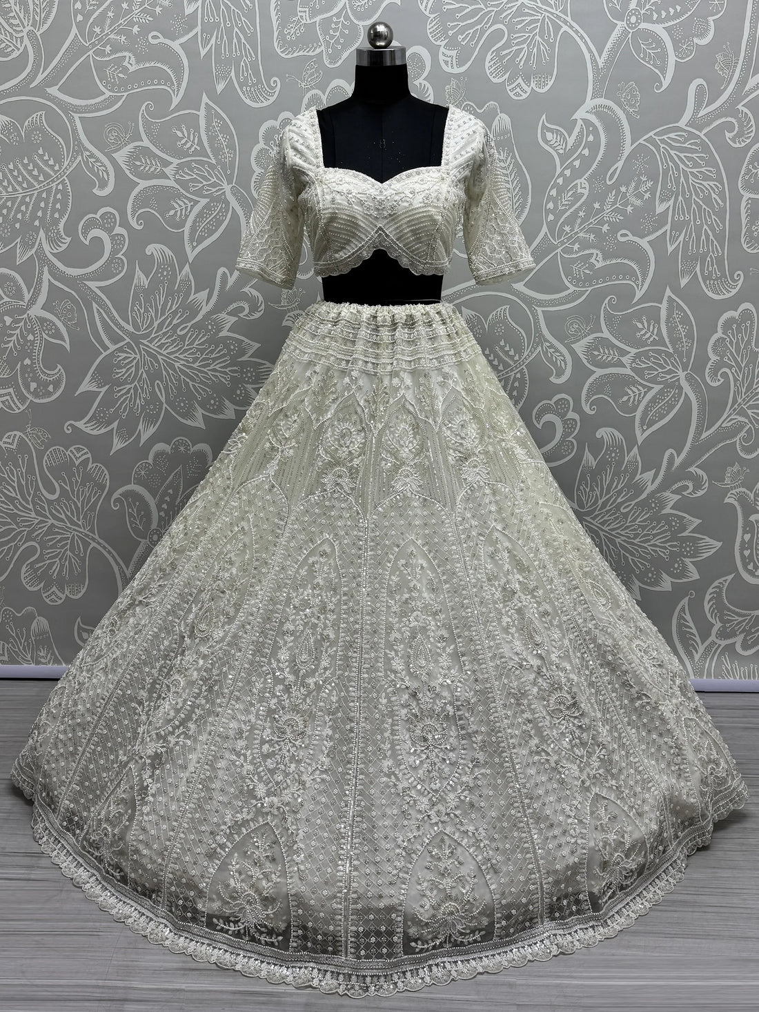 Beautiful White Thread Work Net Bridesmaid Lehenga Choli With Dupatta - Zeel Clothing