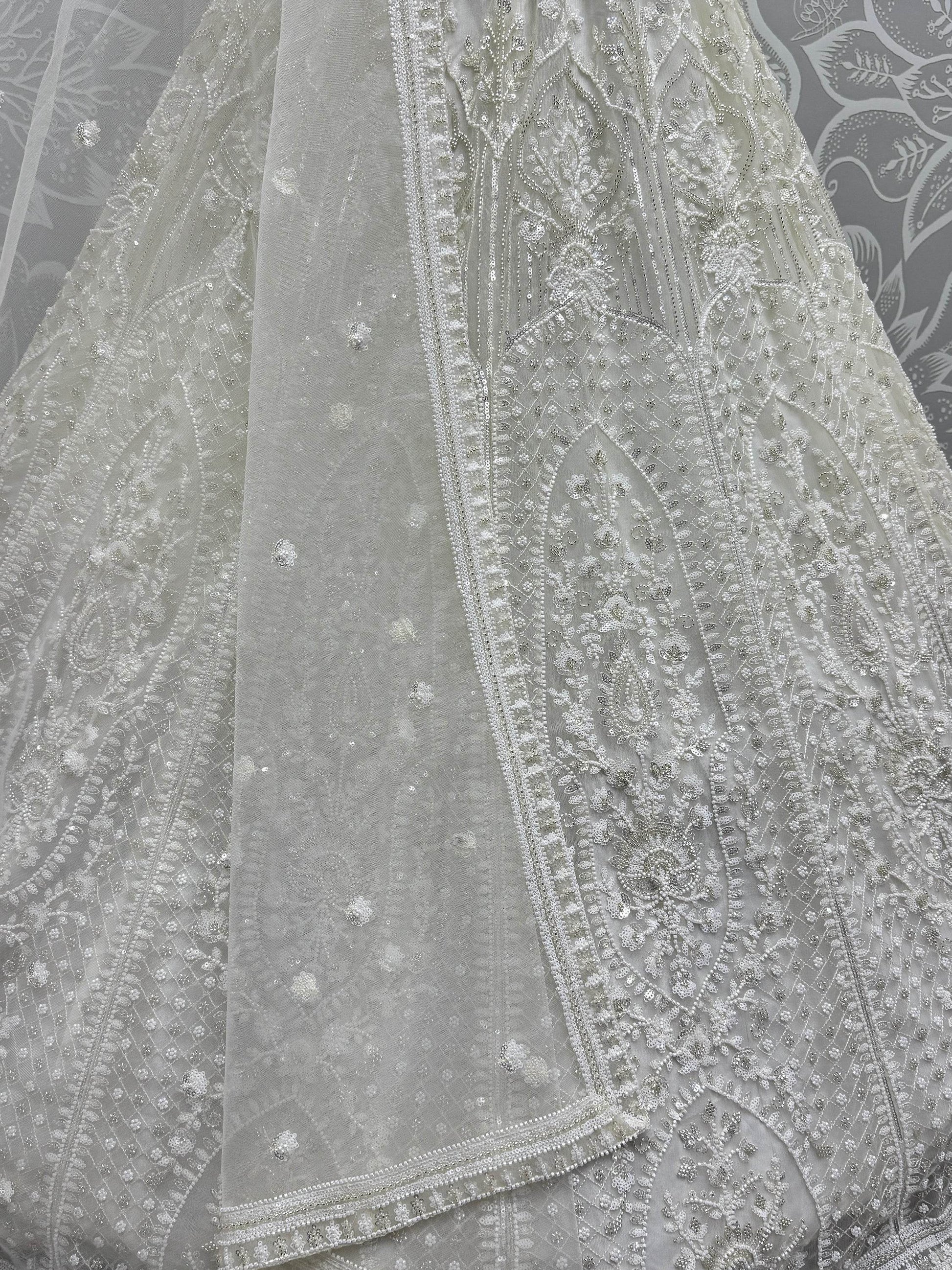 Beautiful White Thread Work Net Bridesmaid Lehenga Choli With Dupatta - Zeel Clothing