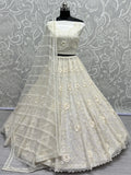 Beautiful White Thread Work Net Designer Lehenga Choli With Dupatta - Zeel Clothing
