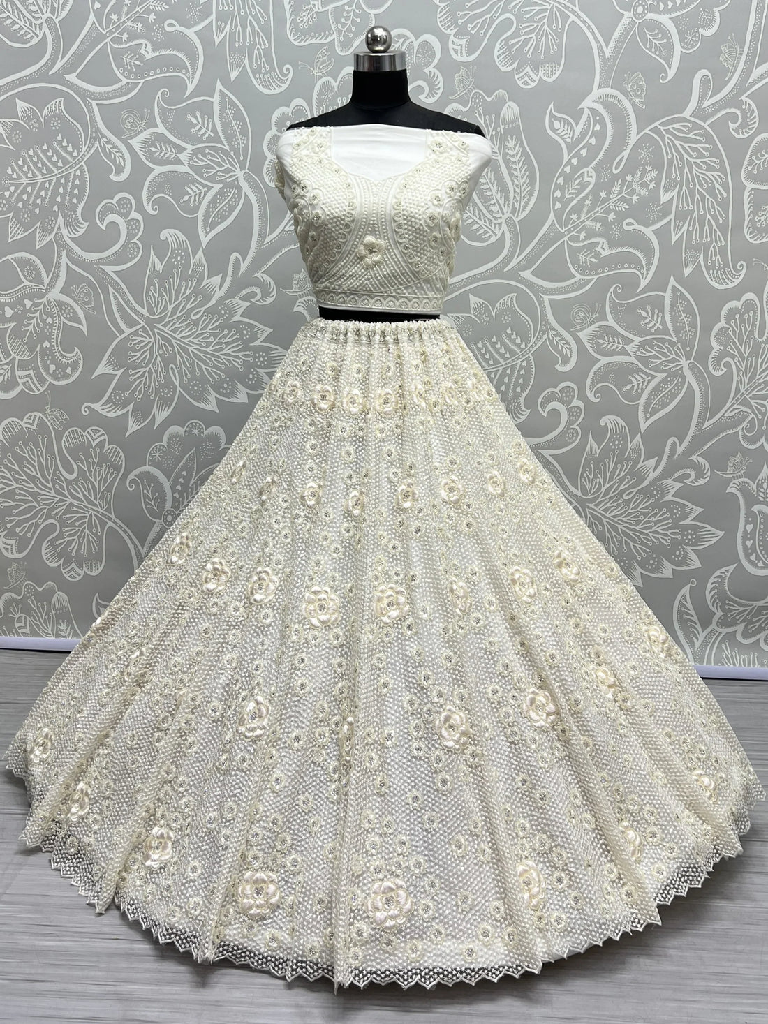 Beautiful White Thread Work Net Designer Lehenga Choli With Dupatta - Zeel Clothing