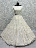Beautiful White Thread Work Net Designer Lehenga Choli With Dupatta - Zeel Clothing