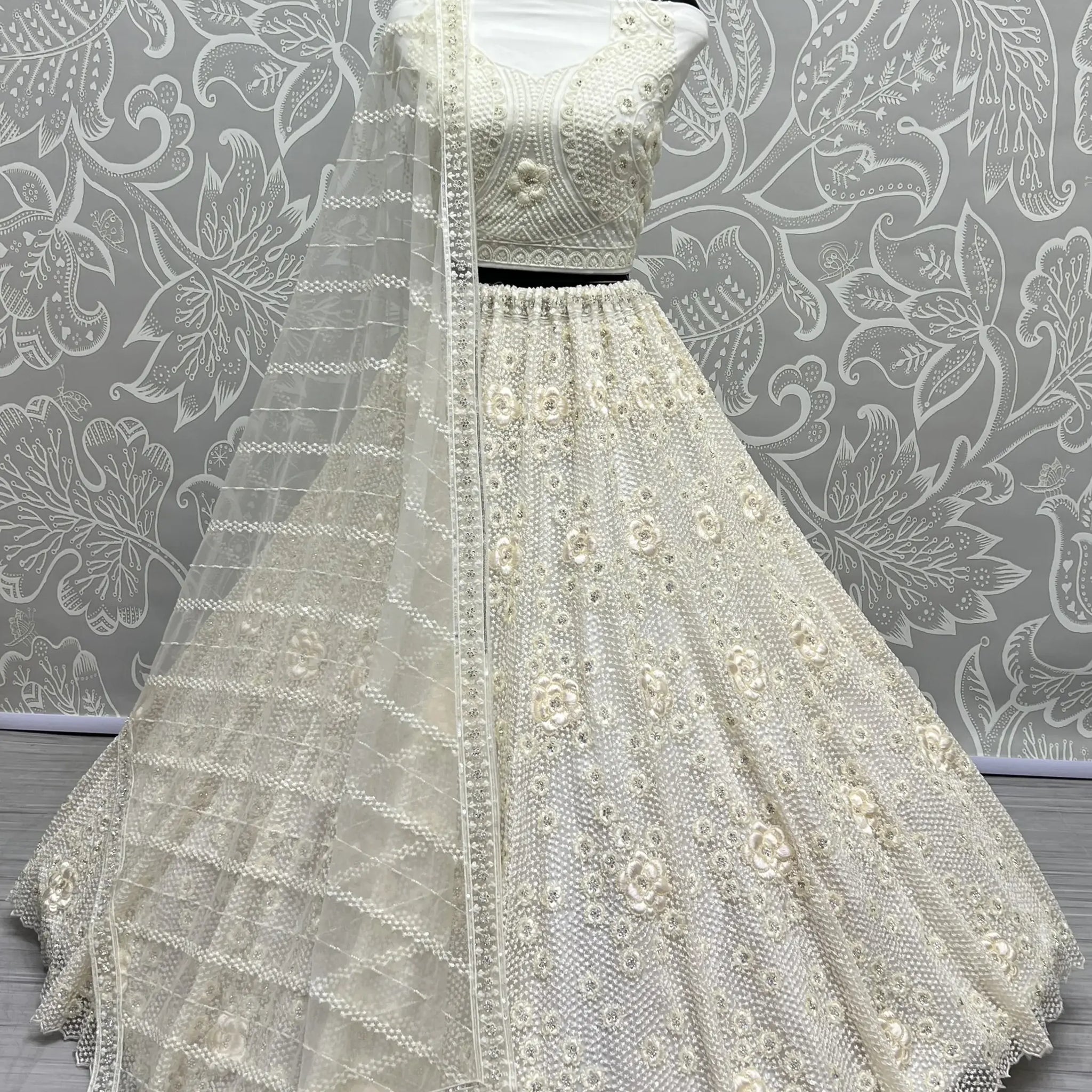 Beautiful White Thread Work Net Designer Lehenga Choli With Dupatta - Zeel Clothing
