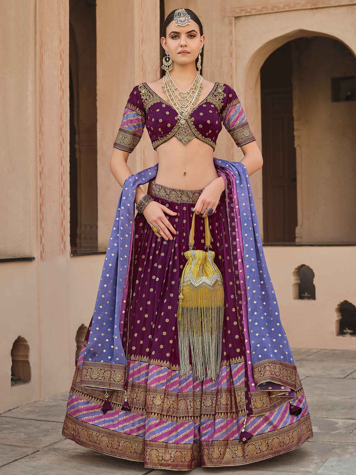 Beautiful Wine Color Sequins Silk Designer Lehenga Choli With Dupatta - Zeel Clothing