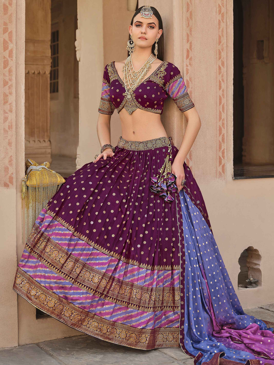 Beautiful Wine Color Sequins Silk Designer Lehenga Choli With Dupatta - Zeel Clothing