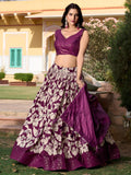 Beautiful Wine Floral Printed Tussar Silk Traditional Lehenga Choli