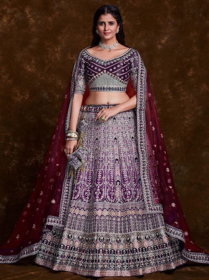 Beautiful Wine Sequins Art Silk Reception Wear Lehenga Choli
