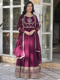 Beautiful Wine Sequins Work Georgette Bridal Wear Gown With Dupatta - Zeel Clothing