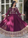 Beautiful Wine Sequins Work Georgette Bridal Wear Gown With Dupatta - Zeel Clothing