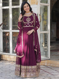 Beautiful Wine Sequins Work Georgette Bridal Wear Gown With Dupatta - Zeel Clothing