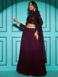 Beautiful Wine Sequins Work Georgette Wedding Wear Lehenga Choli - Zeel Clothing