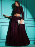 Beautiful Wine Sequins Work Georgette Wedding Wear Lehenga Choli - Zeel Clothing