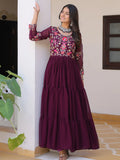 Beautiful Wine Thread Work Georgette Casual Wear Anarkali Gown - Zeel Clothing