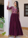 Beautiful Wine Thread Work Georgette Casual Wear Anarkali Gown - Zeel Clothing