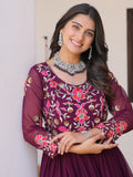 Beautiful Wine Thread Work Georgette Casual Wear Anarkali Gown - Zeel Clothing