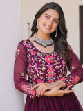 Beautiful Wine Thread Work Georgette Casual Wear Anarkali Gown - Zeel Clothing