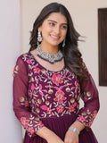 Beautiful Wine Thread Work Georgette Casual Wear Anarkali Gown - Zeel Clothing