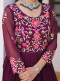 Beautiful Wine Thread Work Georgette Casual Wear Anarkali Gown - Zeel Clothing