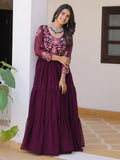 Beautiful Wine Thread Work Georgette Casual Wear Anarkali Gown - Zeel Clothing