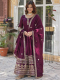 Beautiful Wine Zari Embroidered Silk Gown With Dupatta - Zeel Clothing