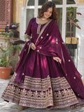 Beautiful Wine Zari Embroidered Silk Gown With Dupatta - Zeel Clothing