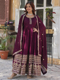Beautiful Wine Zari Embroidered Silk Gown With Dupatta - Zeel Clothing