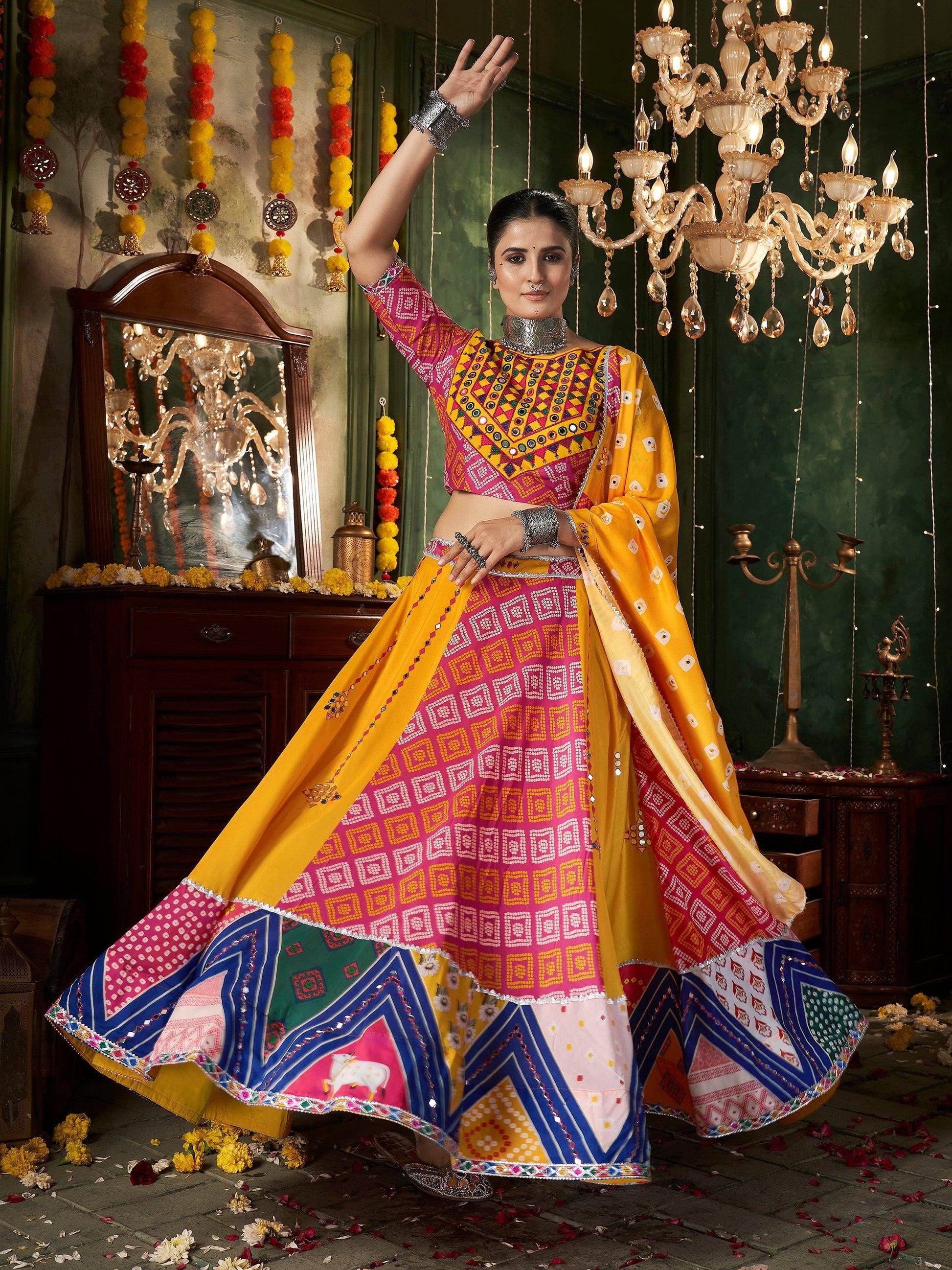 Beautiful Yellow Cotton Navratri Wear Lehenga Choli With Dupatta - Zeel Clothing