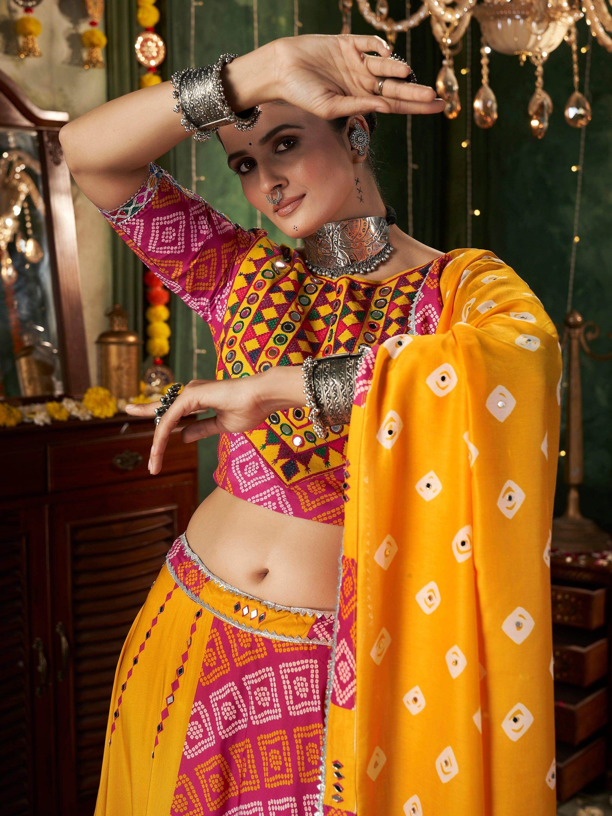 Beautiful Yellow Cotton Navratri Wear Lehenga Choli With Dupatta - Zeel Clothing