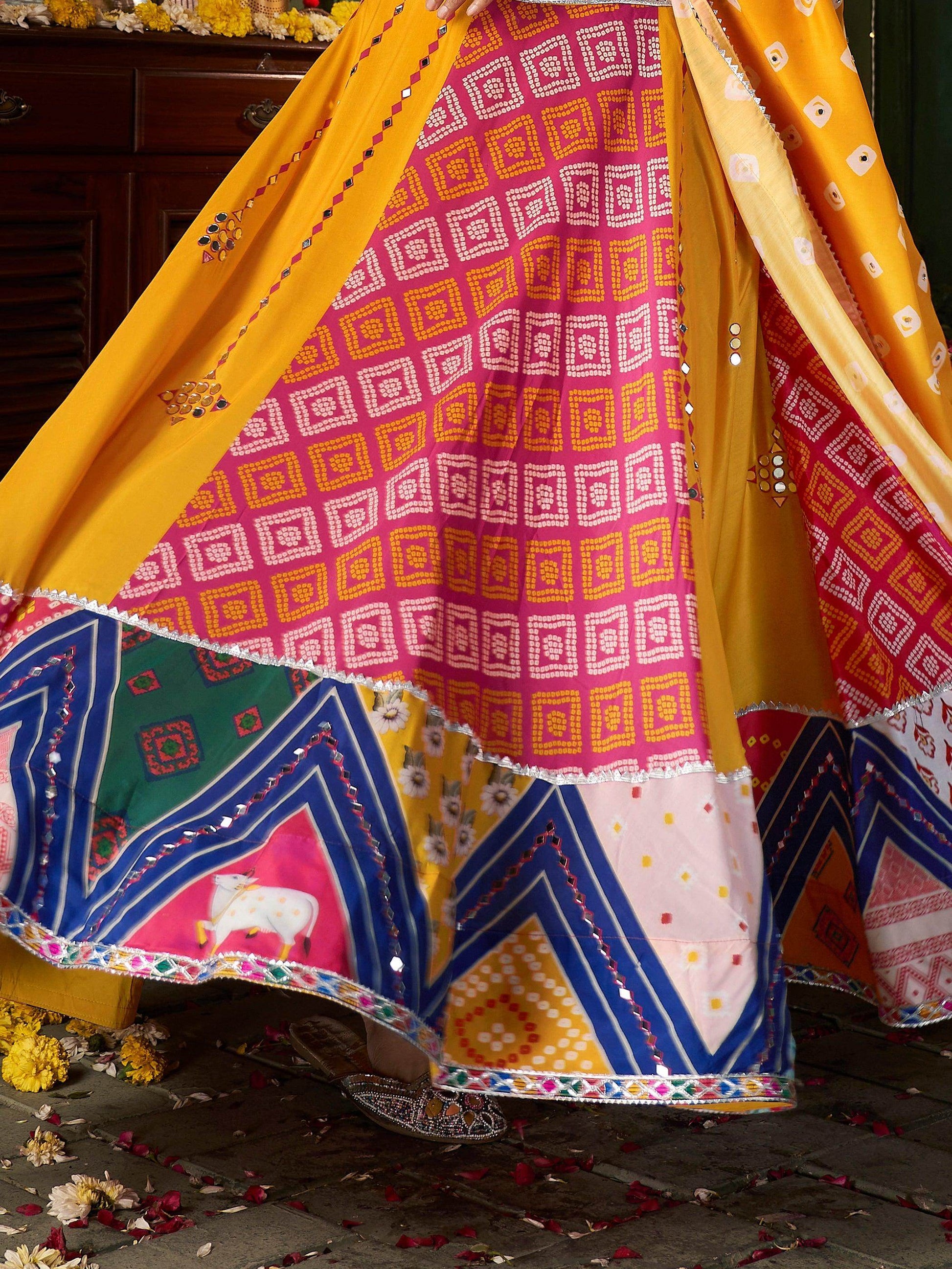 Beautiful Yellow Cotton Navratri Wear Lehenga Choli With Dupatta - Zeel Clothing