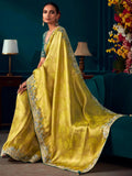 Beautiful Yellow Embroidered Kanjivaram Silk Wedding Wear Saree - Zeel Clothing