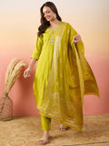 Beautiful Yellow Embroidered Silk Event Wear Pant Suit With Dupatta - Zeel Clothing