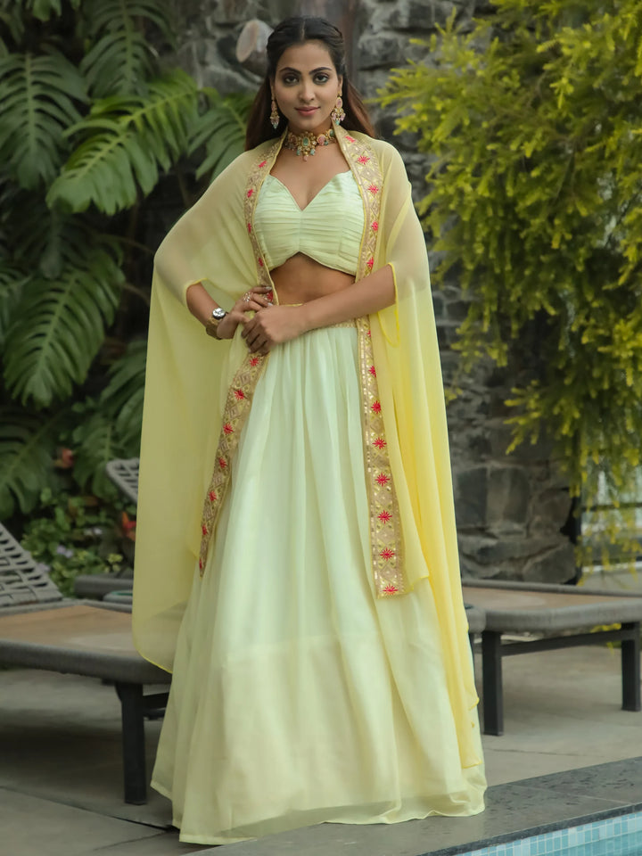 Beautiful Yellow Georgette Haldi Wear Lehenga Choli With Koti - Zeel Clothing