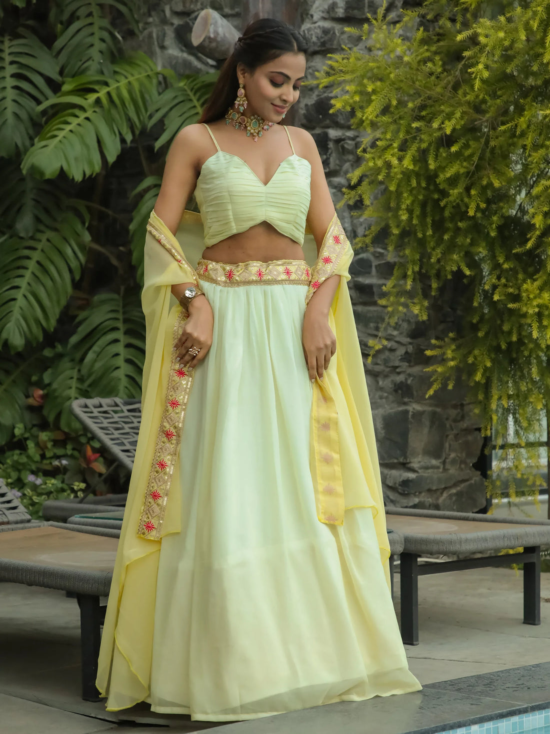 Beautiful Yellow Georgette Haldi Wear Lehenga Choli With Koti - Zeel Clothing