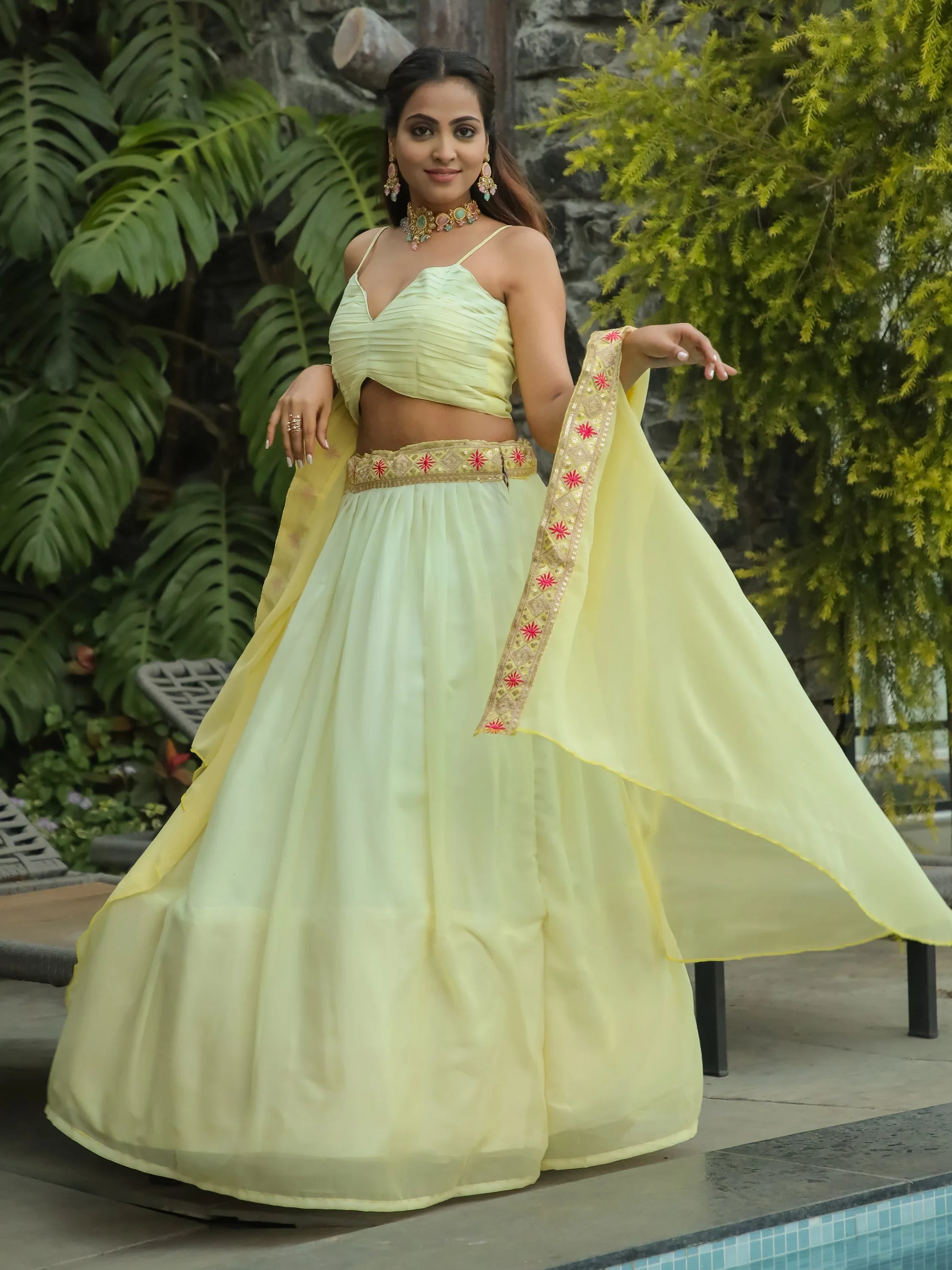 Beautiful Yellow Georgette Haldi Wear Lehenga Choli With Koti - Zeel Clothing