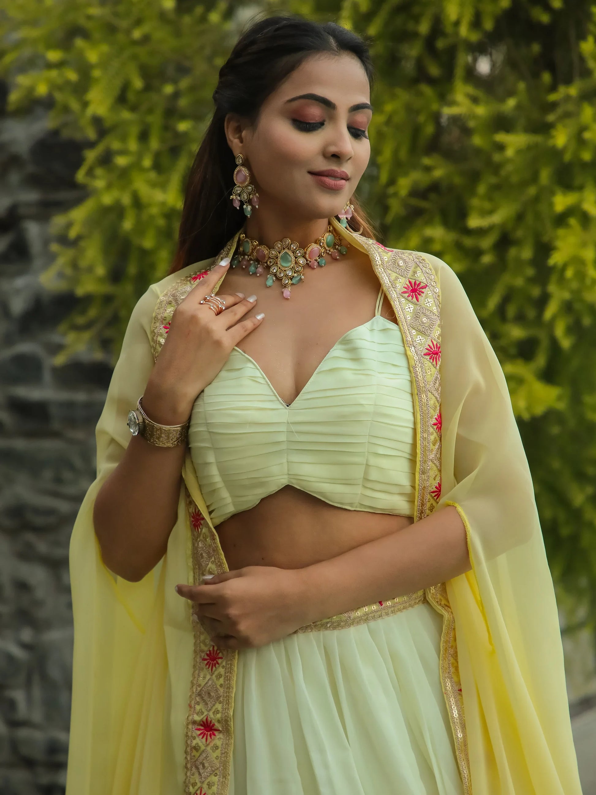 Beautiful Yellow Georgette Haldi Wear Lehenga Choli With Koti - Zeel Clothing