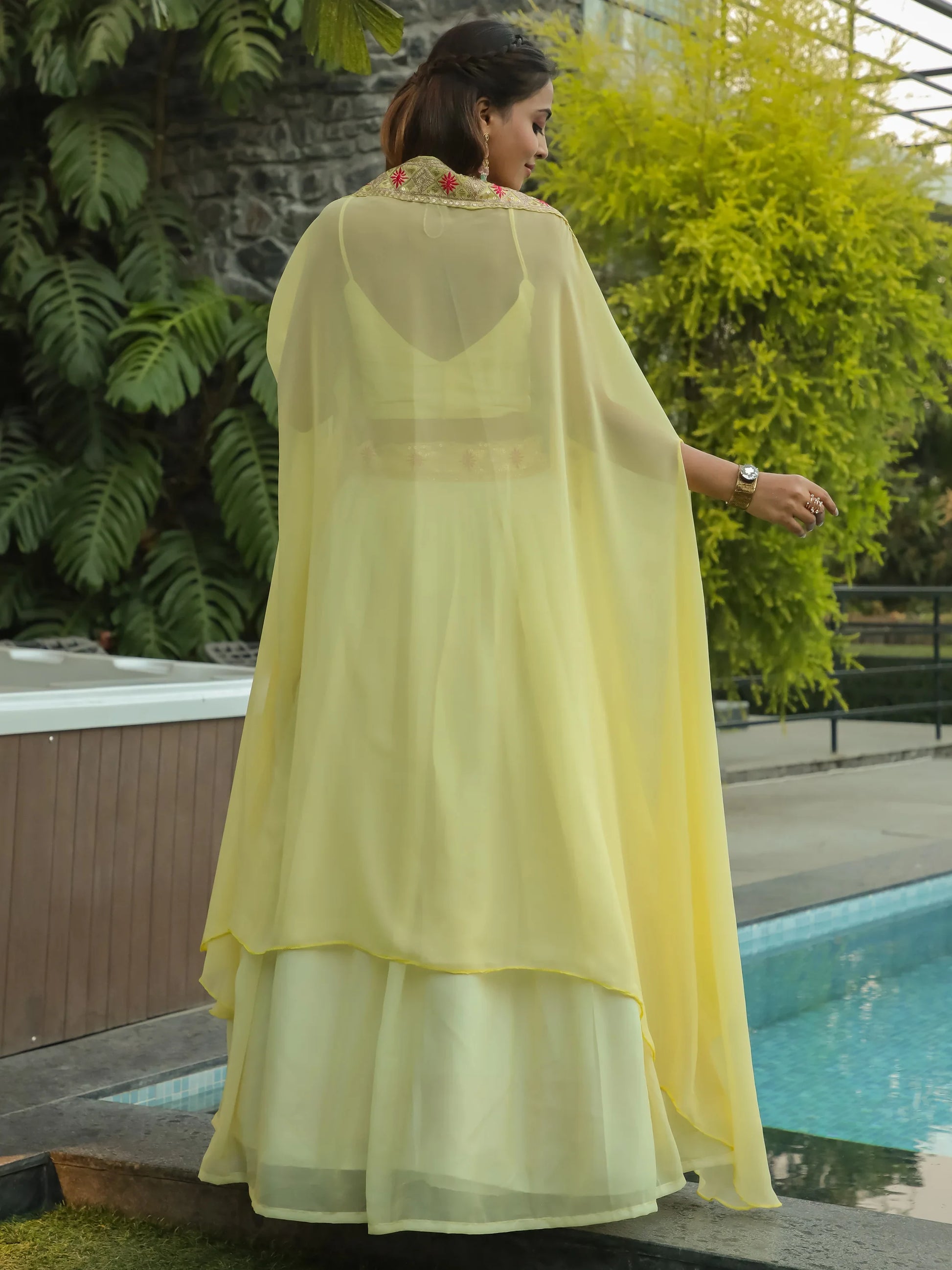 Beautiful Yellow Georgette Haldi Wear Lehenga Choli With Koti - Zeel Clothing
