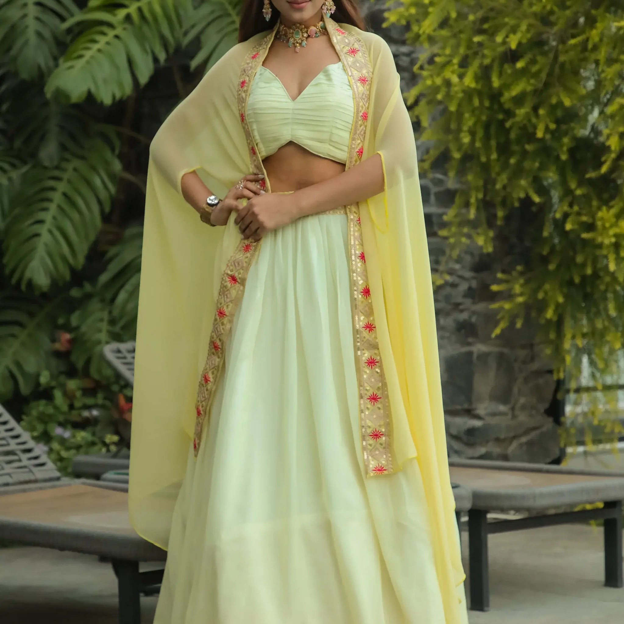 Beautiful Yellow Georgette Haldi Wear Lehenga Choli With Koti - Zeel Clothing