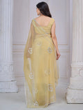 Beautiful Yellow Jarkan Work Organza Festive Wear Saree With Blouse - Zeel Clothing