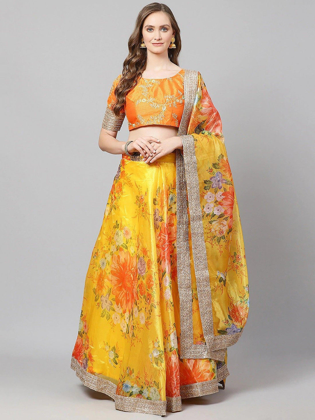 Beautiful Yellow-Orange Designer Digital Printed Lehenga Choli