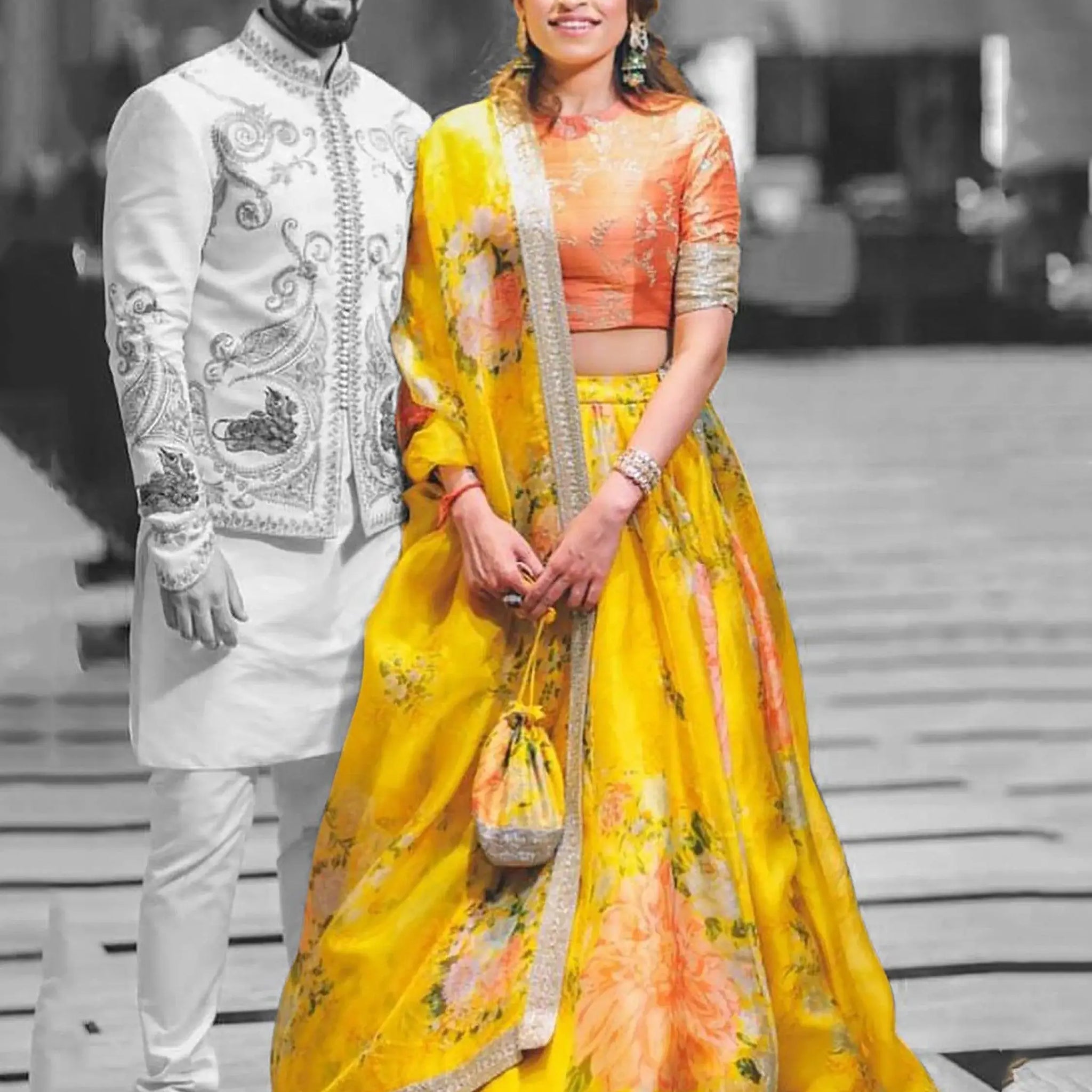 Beautiful Yellow-Orange Designer Digital Printed Lehenga Choli - Zeel Clothing