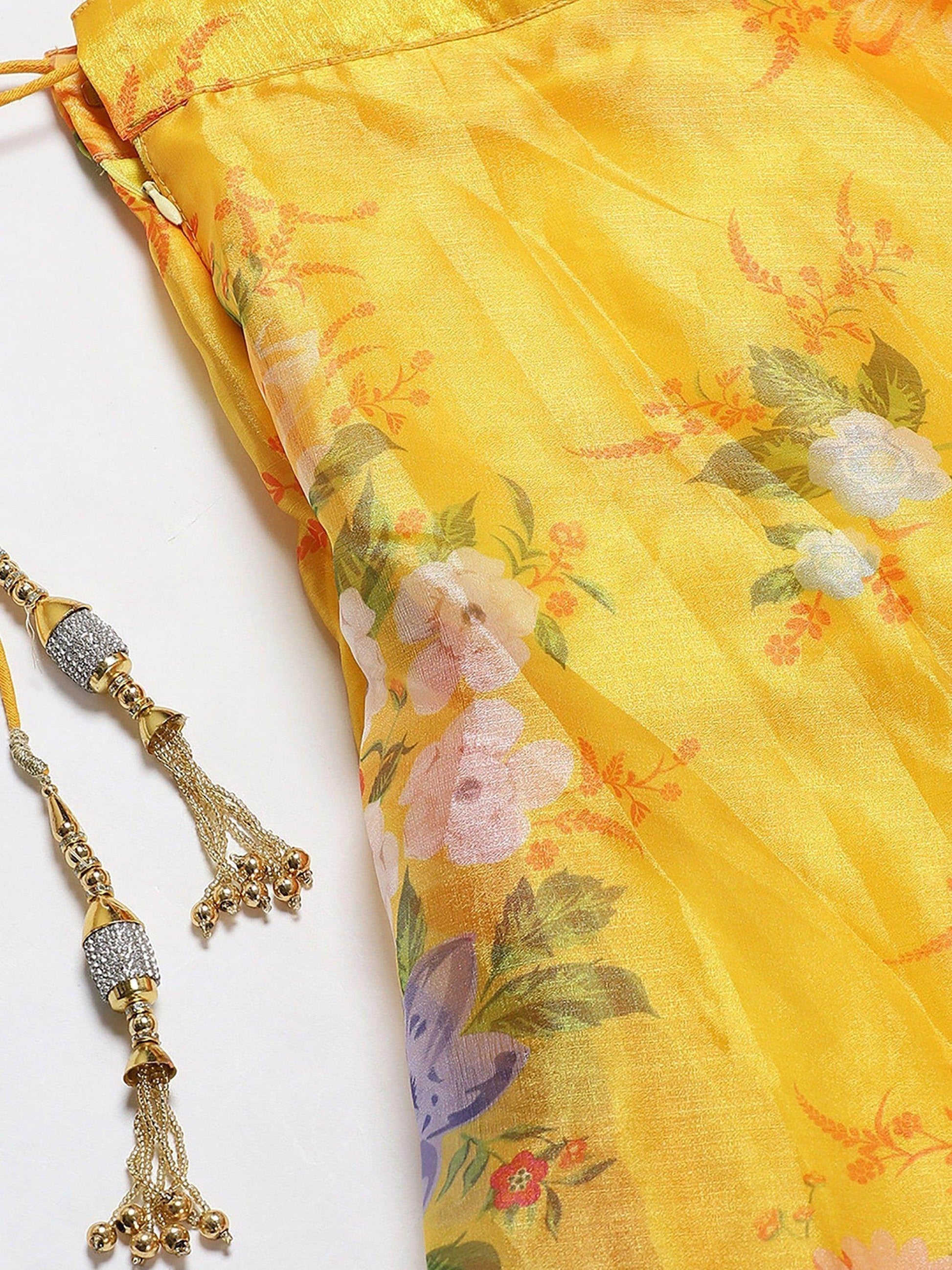 Beautiful Yellow-Orange Designer Digital Printed Lehenga Choli - Zeel Clothing