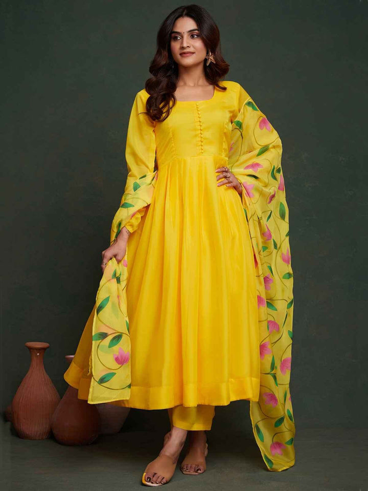 Beautiful Yellow Organza Haldi Wear Anarkali Suit With Dupatta - Zeel Clothing