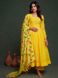 Beautiful Yellow Organza Haldi Wear Anarkali Suit With Dupatta - Zeel Clothing